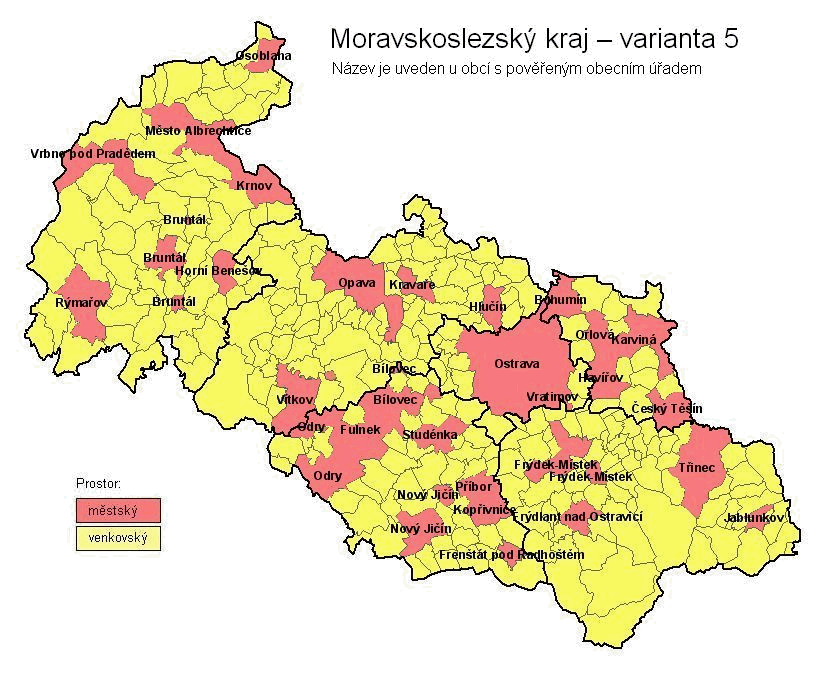 Moravskoslezský kraj – varianta 5 (mapa)